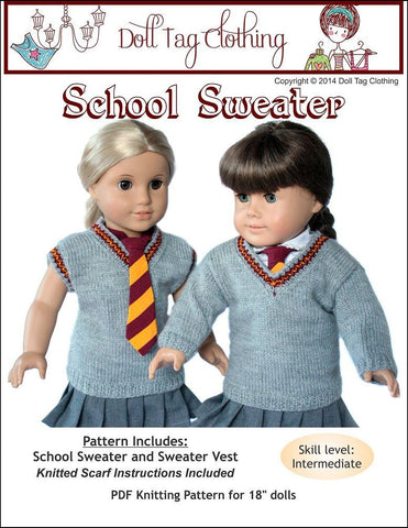 Doll Tag Clothing Knitting School Sweater 18" Doll Clothes larougetdelisle