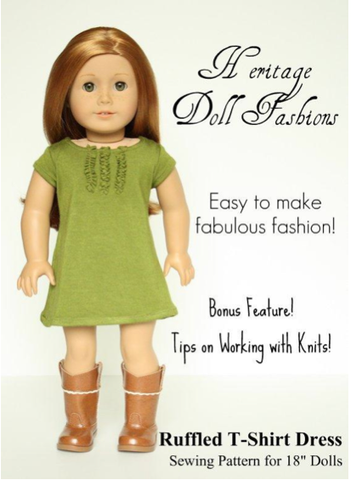 Heritage Doll Fashions 18 Inch Modern RuffledT-Shirt Dress 18" Doll Clothes Pattern larougetdelisle