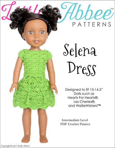 Little Abbee WellieWishers Selena Dress Crochet Pattern for 13-14.5" Dolls larougetdelisle