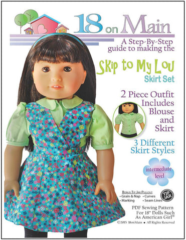 18 On Main 18 Inch Modern Skip to My Lou Skirt Set 18" Doll Clothes Pattern larougetdelisle