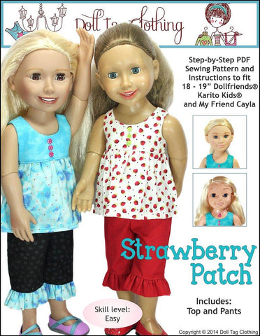 Doll Tag Clothing Karito Kids Strawberry Patch Pattern for 18" - 21" Doll Clothes Pattern larougetdelisle