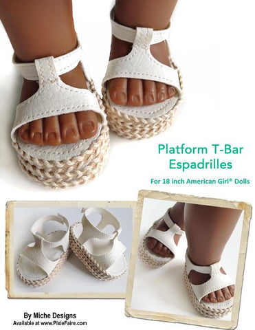 Miche Designs Shoes Platform T-Bar Espadrille 18" Doll Shoe Pattern larougetdelisle