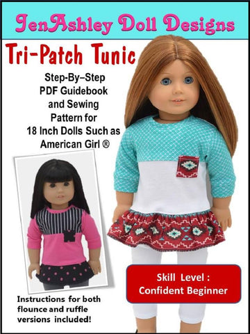 Jen Ashley Doll Designs 18 Inch Modern Tri-Patch Tunic 18" Doll Clothes Pattern larougetdelisle