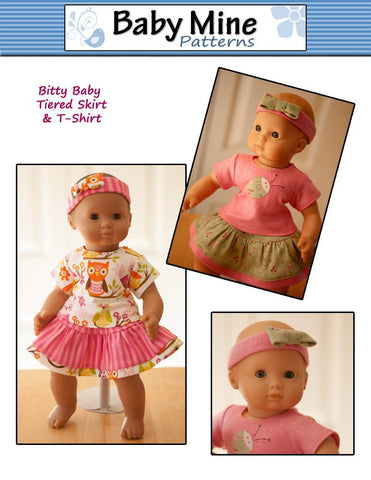 Baby Mine Bitty Baby/Twin Tiered Skirt & Tee Shirt 15" Baby Doll Clothes Pattern larougetdelisle