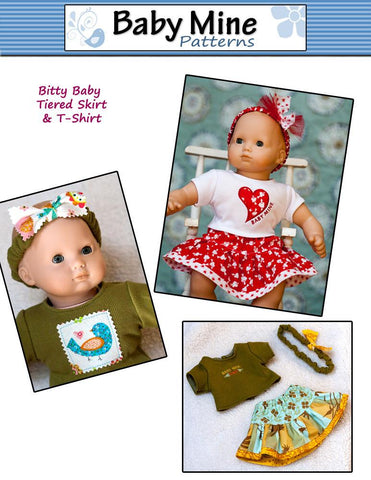 Baby Mine Bitty Baby/Twin Tiered Skirt & Tee Shirt 15" Baby Doll Clothes Pattern larougetdelisle