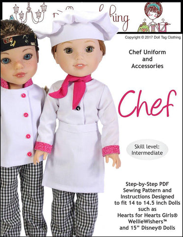 Doll Tag Clothing WellieWishers Chef Uniform Pattern for 14 to 14.5 Inch Dolls larougetdelisle