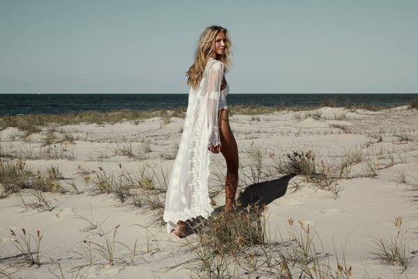 boho white lace festival kimono