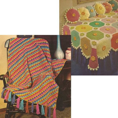 scrap retro afghan with pom-pom border