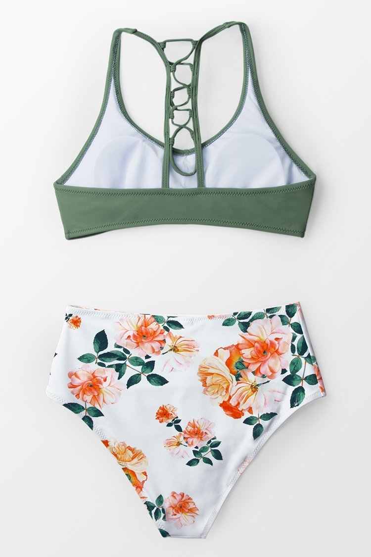 celadon green and floral bikini