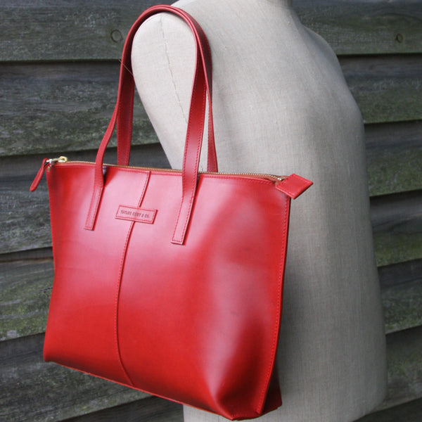 red leather tote