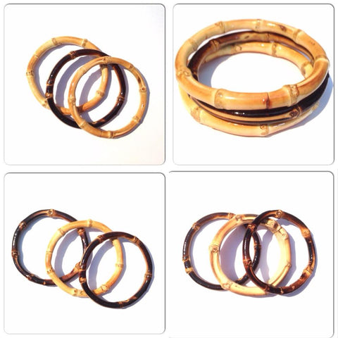 Overview of Kitsch Tiki Bamboo Bangles natural and scorched round