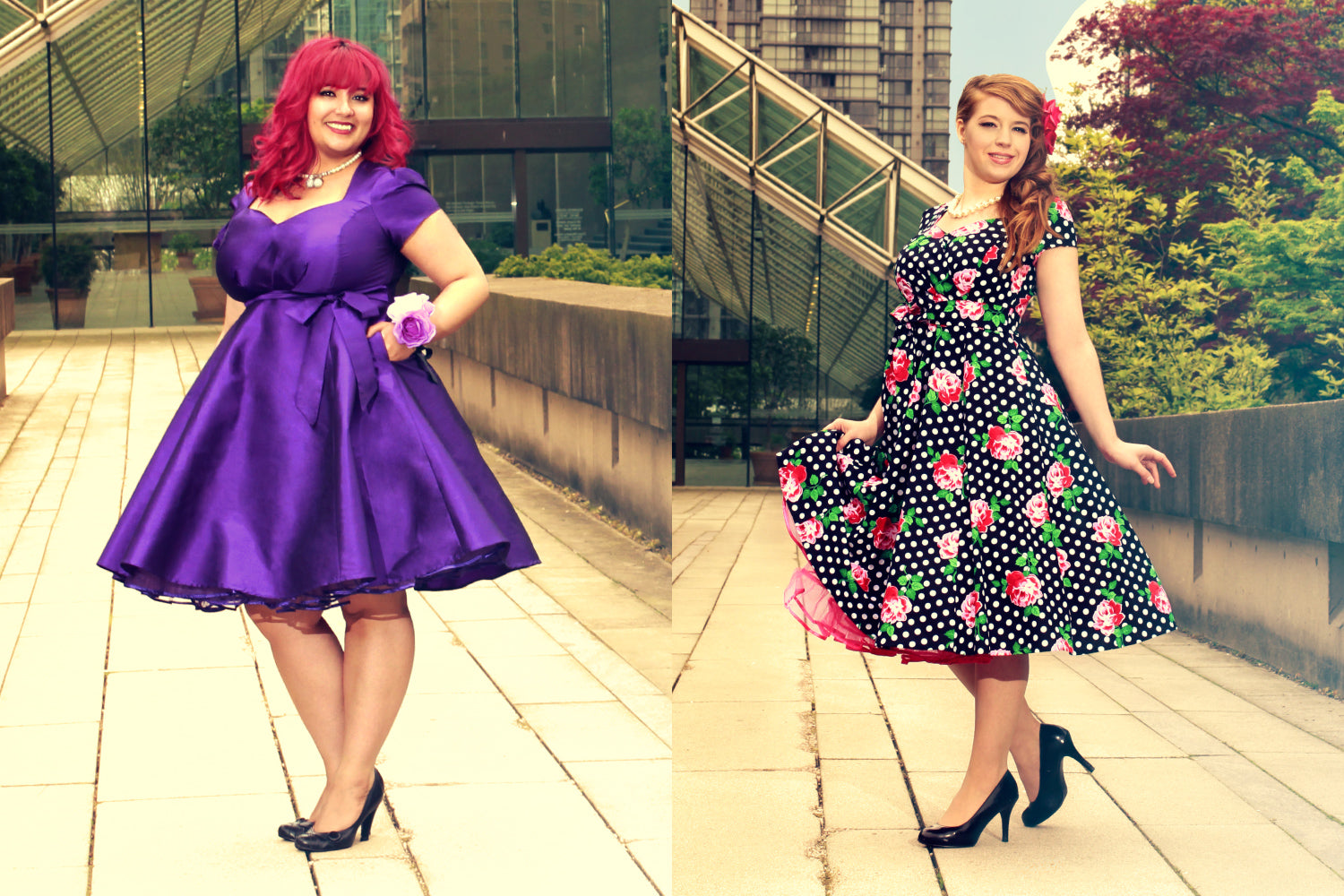 Aurora Dress in Violet Taffeta + Rosy Dots