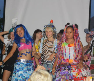 Melati and Isabel upcycled trash fashion show