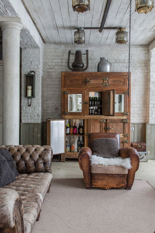 Classical industrial decor with neutral beige rug
