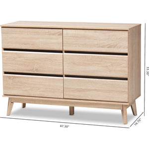 Miabella 6-Drawer Dresser Oak/Dark Gray