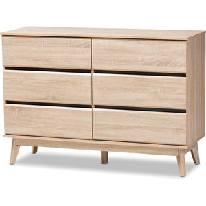 Miabella 6-Drawer Dresser Oak/Dark Gray