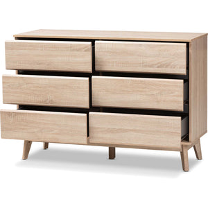 Miabella 6-Drawer Dresser Oak/Dark Gray