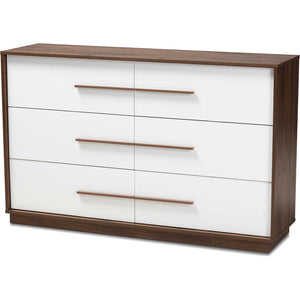 Mega 6-Drawer Dresser White/Walnut