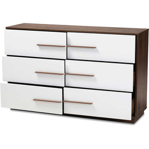 Mega 6-Drawer Dresser White/Walnut