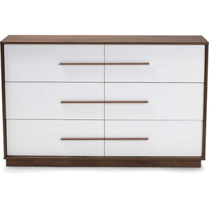 Mega 6-Drawer Dresser White/Walnut