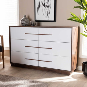 Mega 6-Drawer Dresser White/Walnut