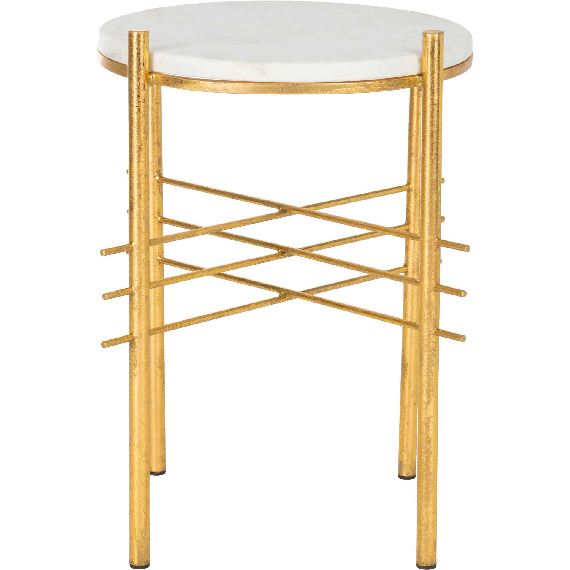 Jeffrey Round Accent Table White Marble/Gold