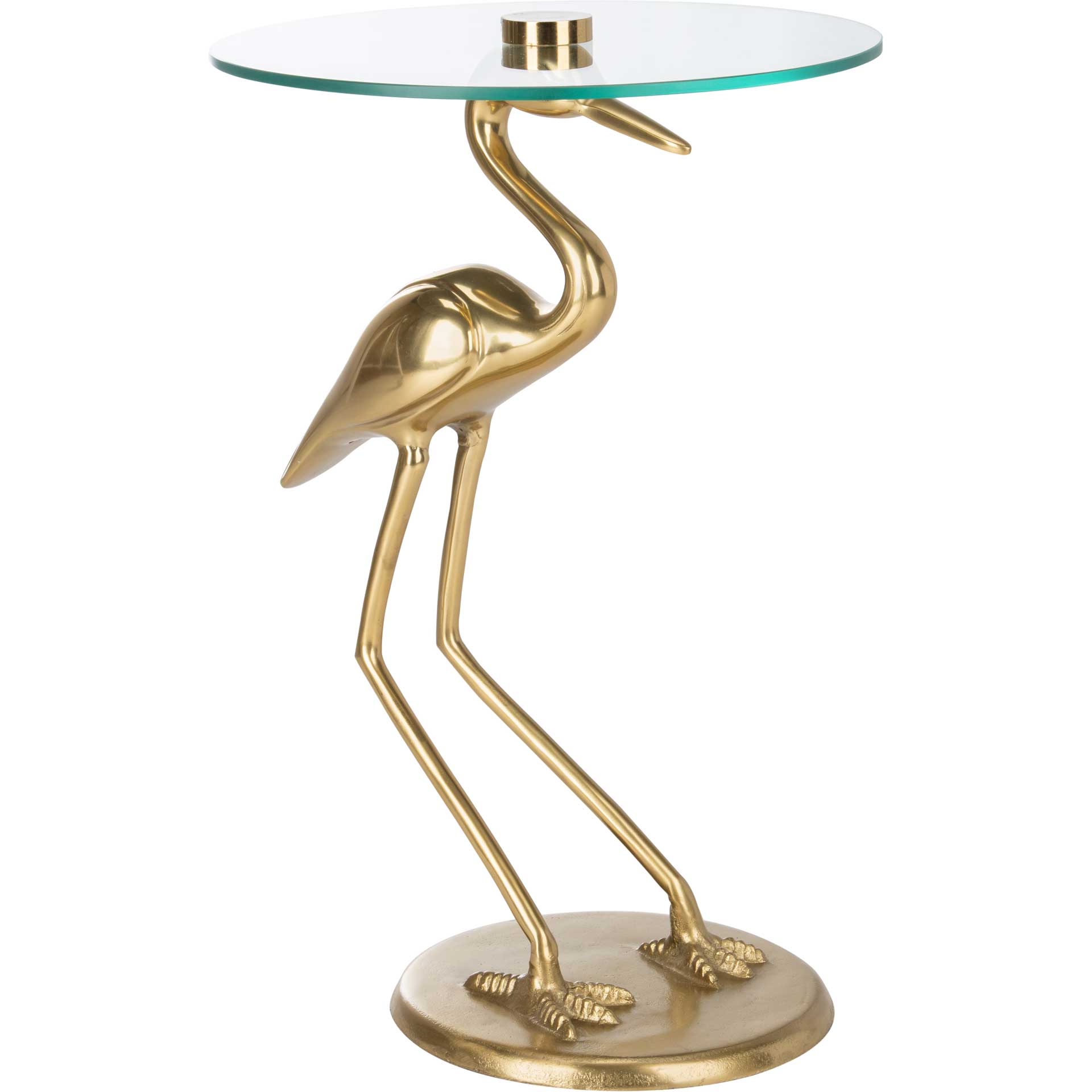 Tourmaline Crane Base Accent Table Glass Top/Gold