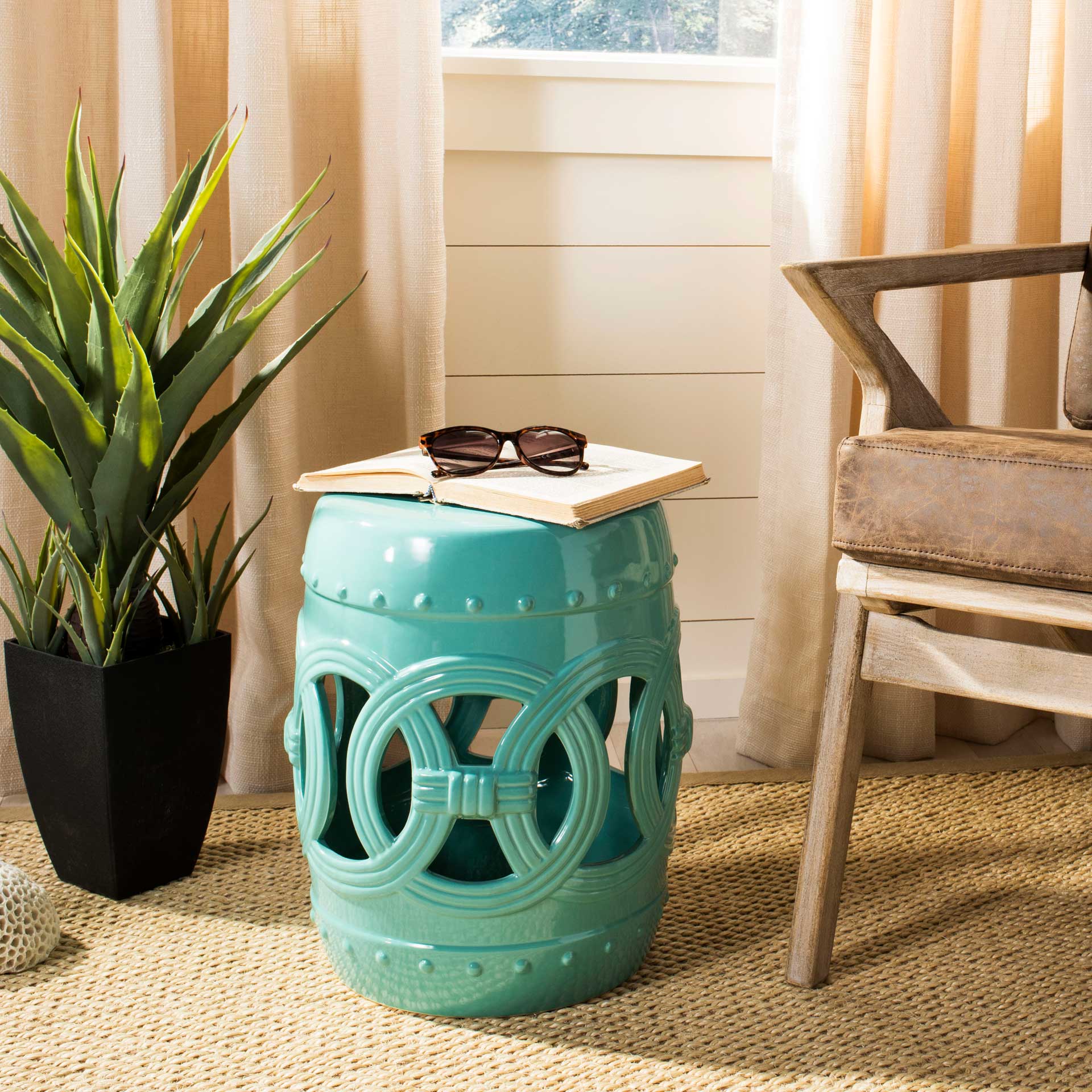 Double Coin Garden Stool Light Blue