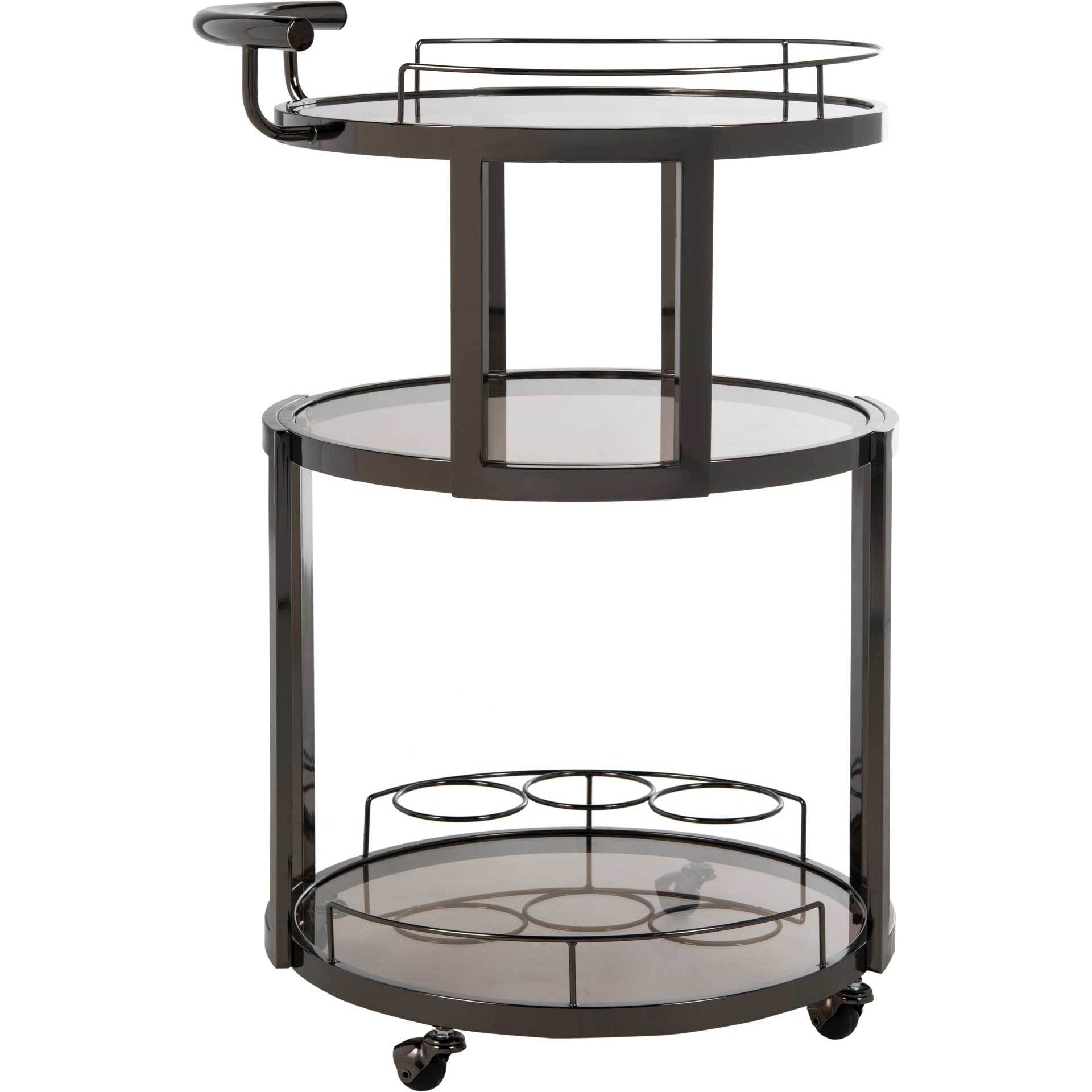 Ricky 3 Tier Round Bar Cart and Wine Rack Gun Metal/Tinted Glass