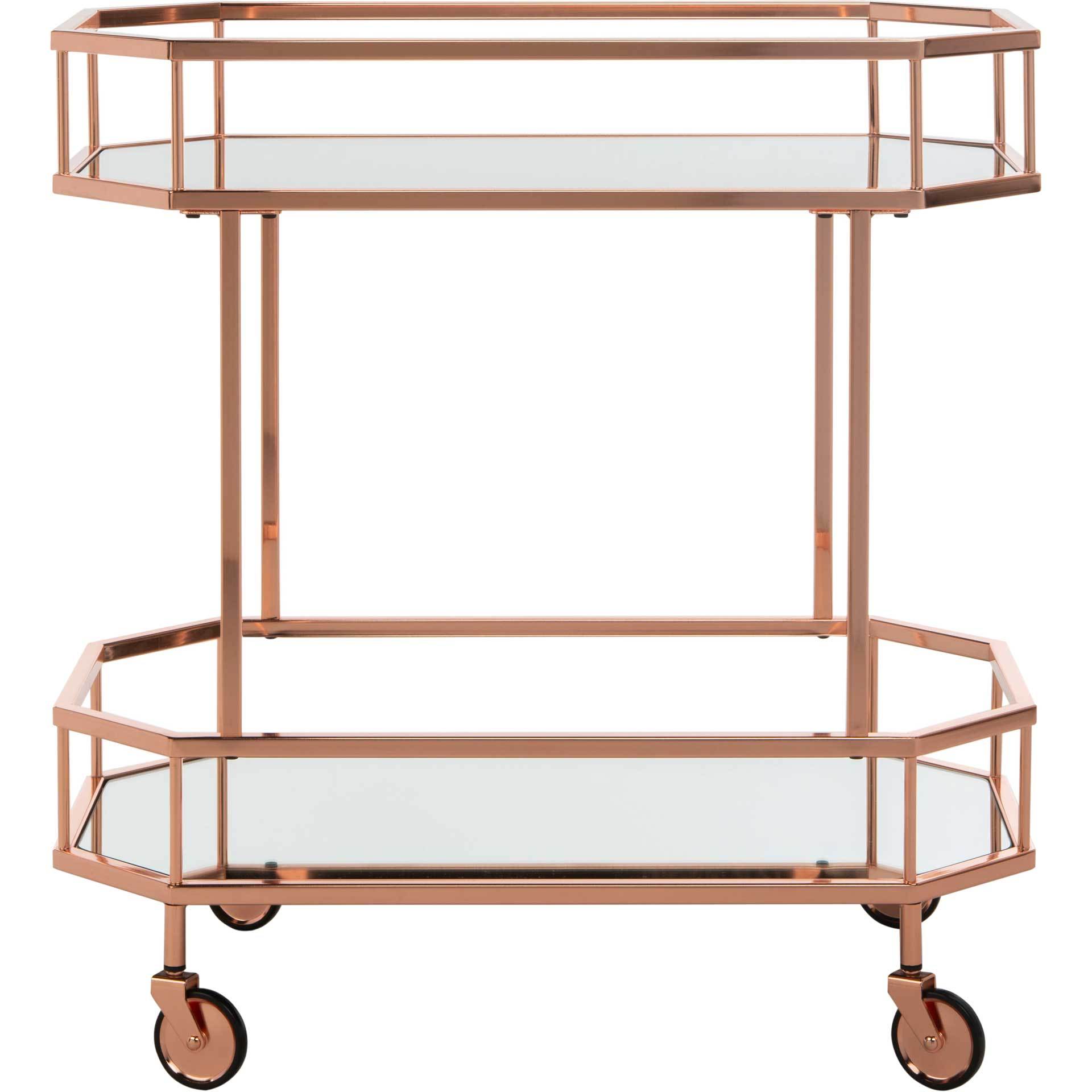 Sincere 2 Tier Octagon Bar Cart Rose Gold/Mirror