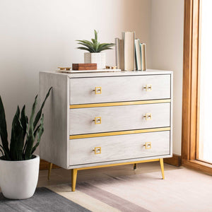 Kaiya 3 Drawer Chest White Wash/Gold