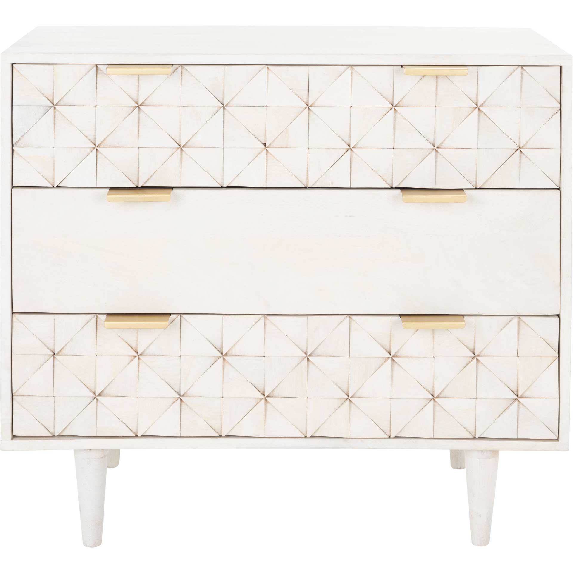 Zion 3 Drawer Chest White Wash/Brass