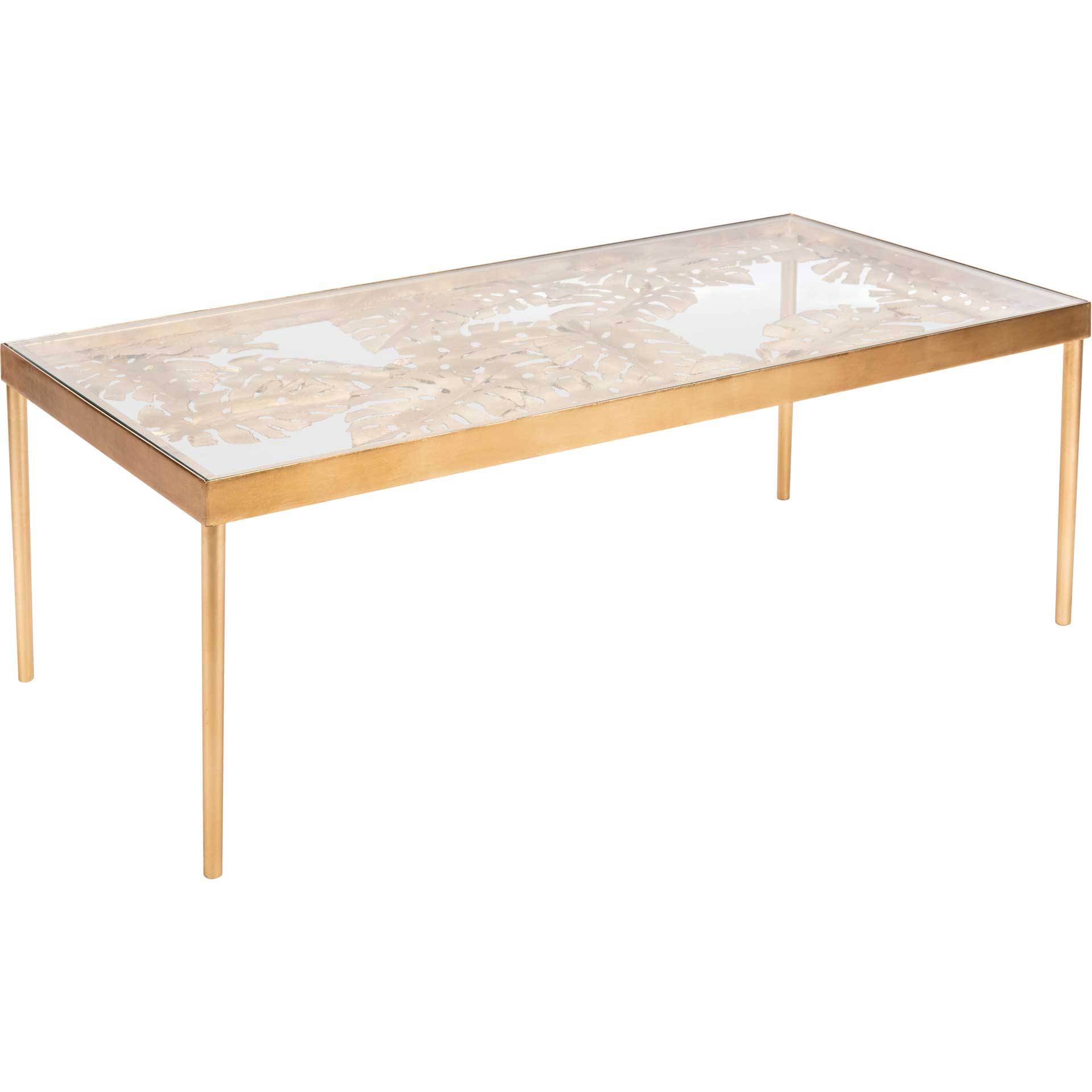 Leonie Palm Leaf Coffee Table Gold/Glass