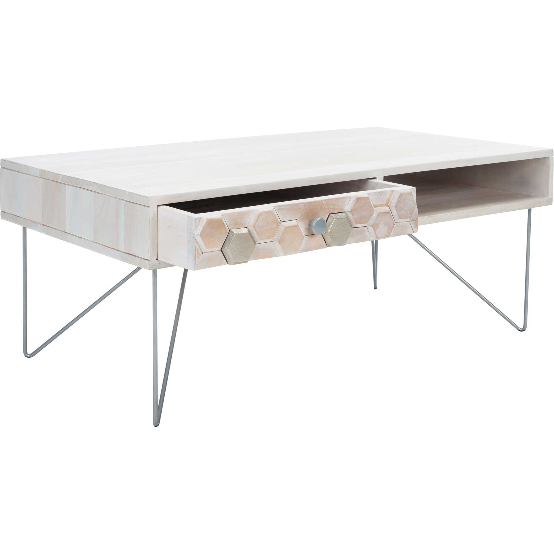 Ray Coffee Table White Wash/Silver