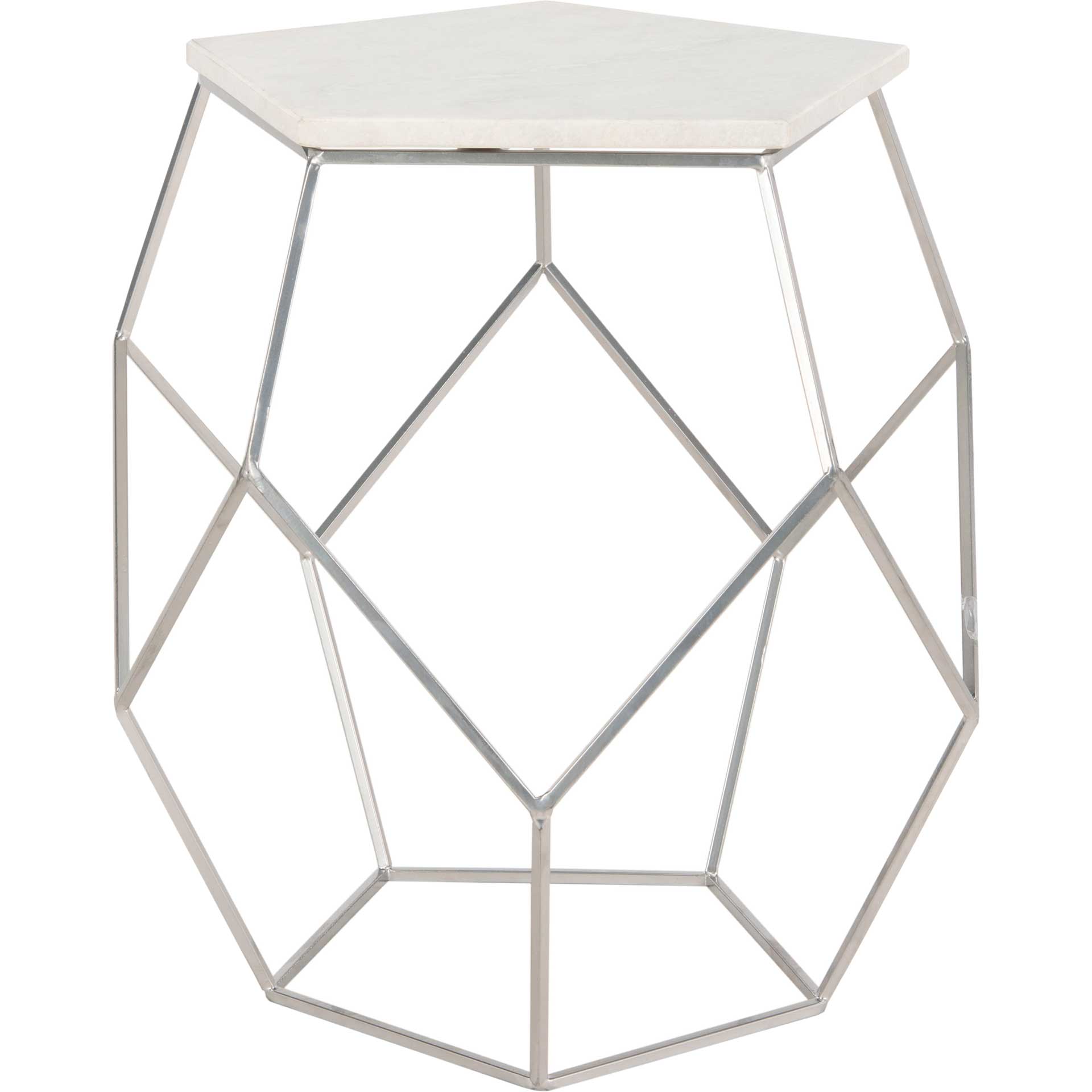 Molly Pentagon Marble Top Side Table Silver/White
