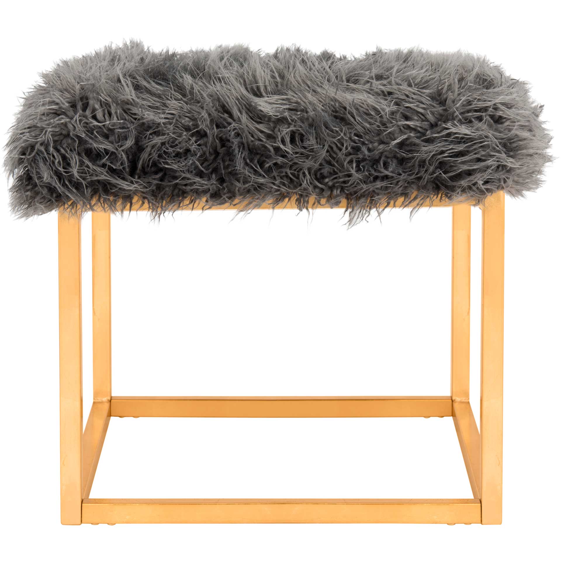 Ronnie Faux Sheepkin Square Ottoman Gray