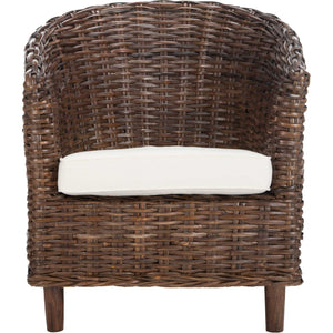 Omar Rattan Barrel Chair Brown/White