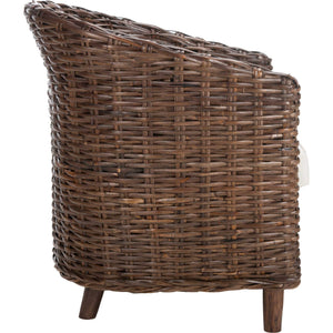 Omar Rattan Barrel Chair Brown/White