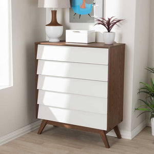 Hilson 5-Drawer Dresser White/Walnut