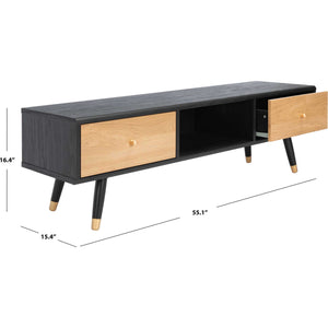 Beijing 2 Drawer 1 Shelf Media Stand Black/Oak/Gold