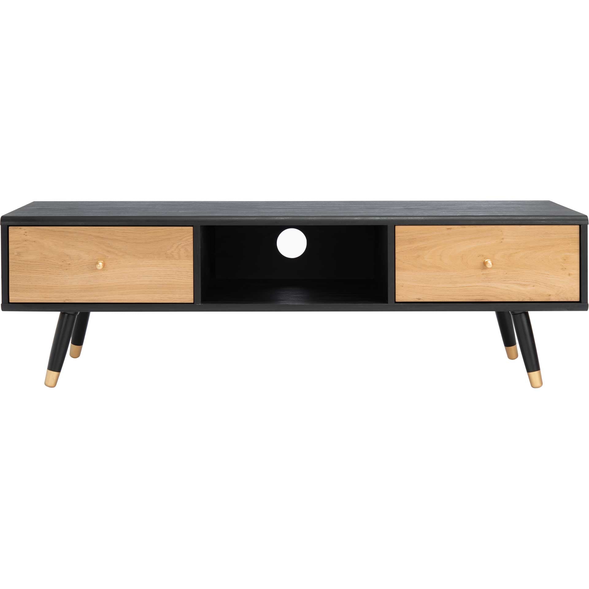 Beijing 2 Drawer 1 Shelf Media Stand Black/Oak/Gold