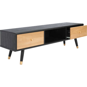 Beijing 2 Drawer 1 Shelf Media Stand Black/Oak/Gold