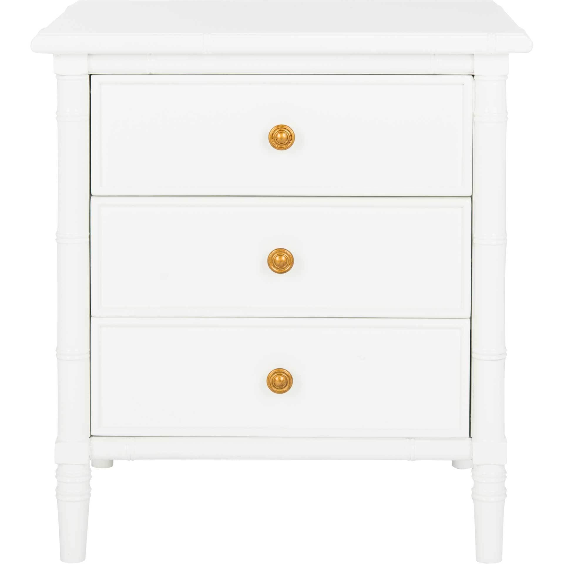 Mitchell 3 Drawer Bamboo Nightstand White