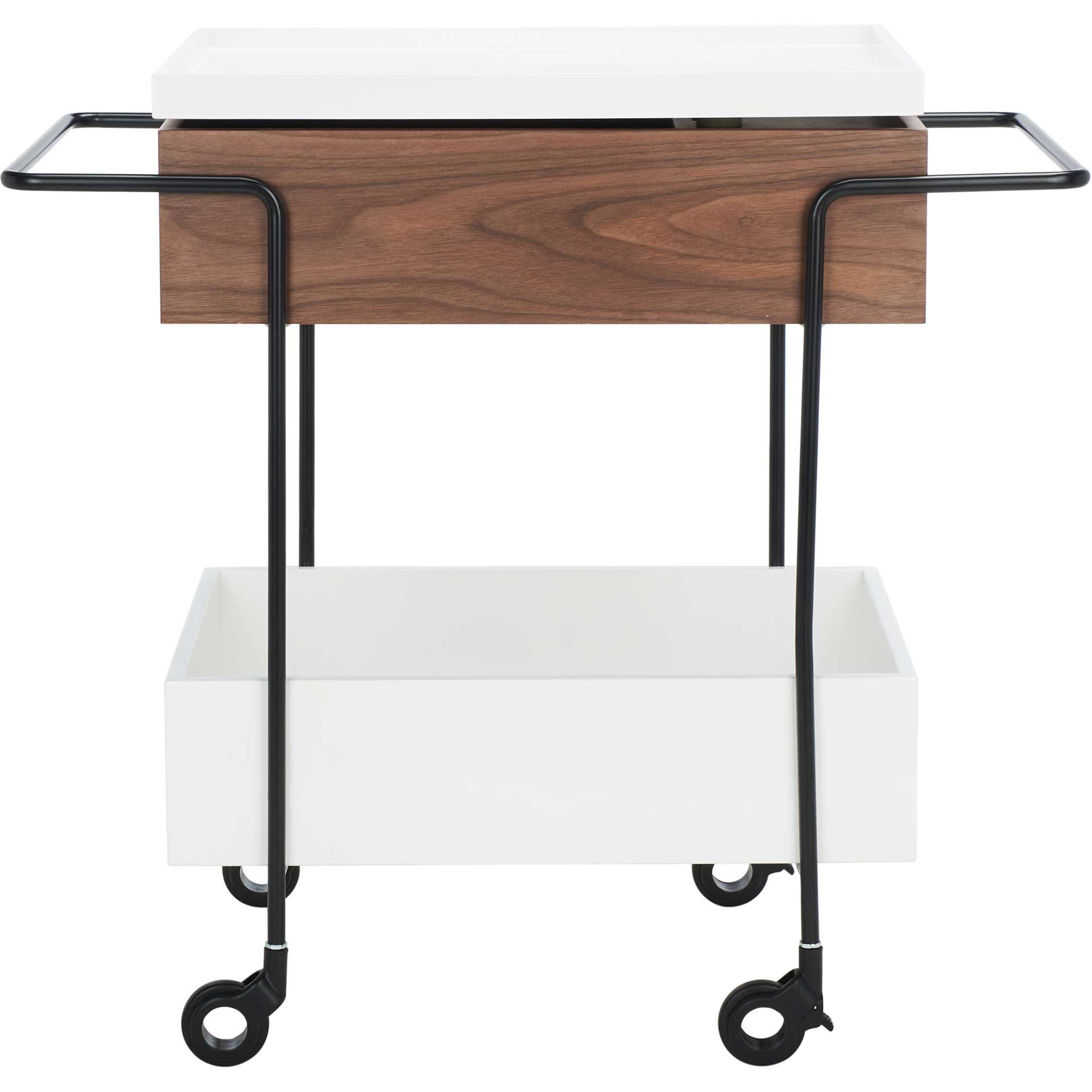 Scandlee Tray Bar Cart Walnut/White/Black