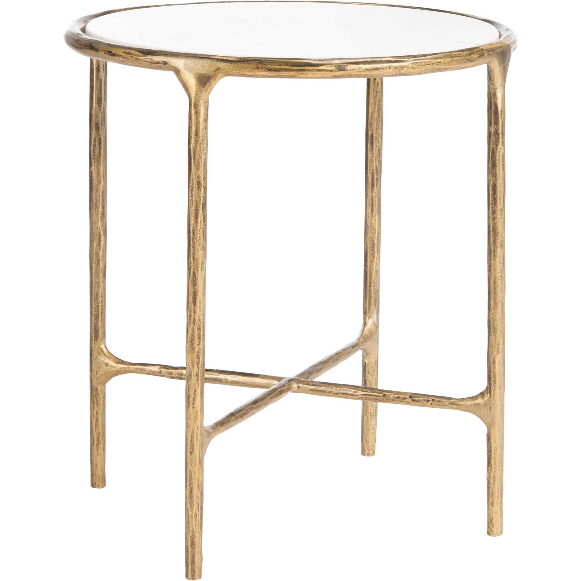 Jenesis Metal Round End Table Brass/White