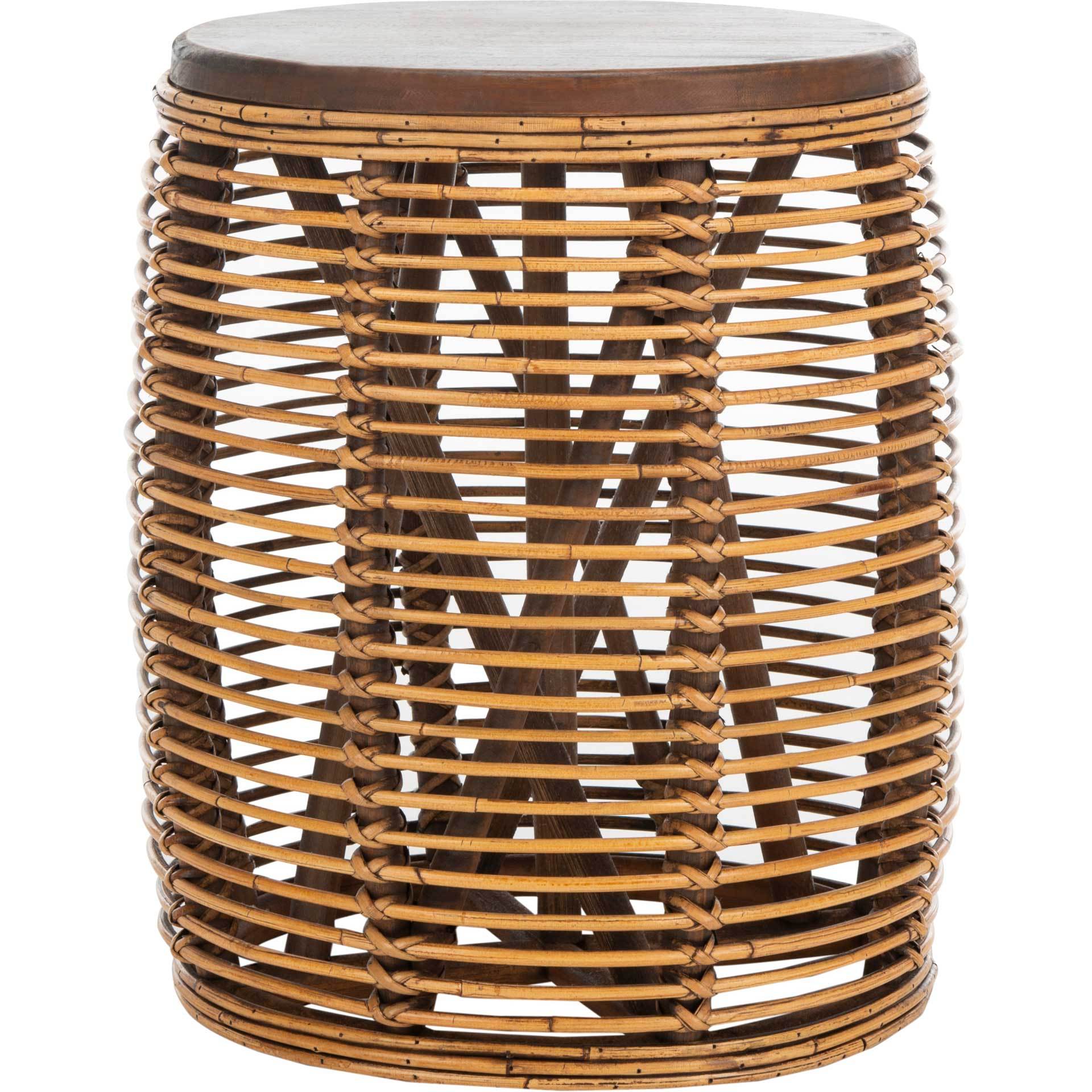 Malakai Rattan Drum Stool Table Honey Brown Wash