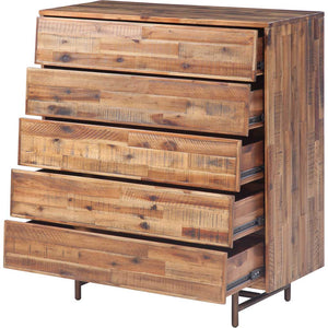 Boston Wooden 5 Drawer Chest Brown