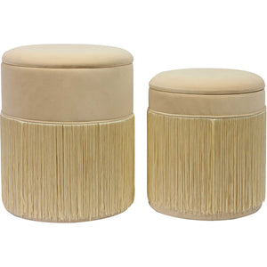 Talon Velvet Storage Ottomans Cream (Set of 2)