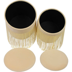 Talon Velvet Storage Ottomans Cream (Set of 2)