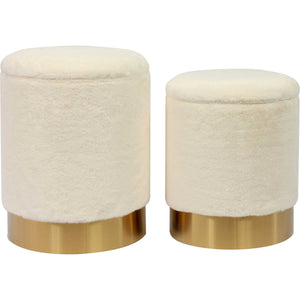 Teangi Faux Sheepskin Storage Ottomans Off-White (Set of 2)